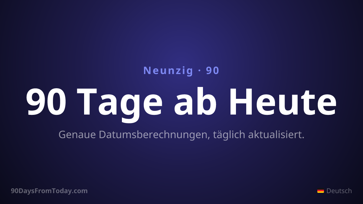 90 Tage ab Heute — Genaue Datumsberechnungen, täglich aktualisiert.