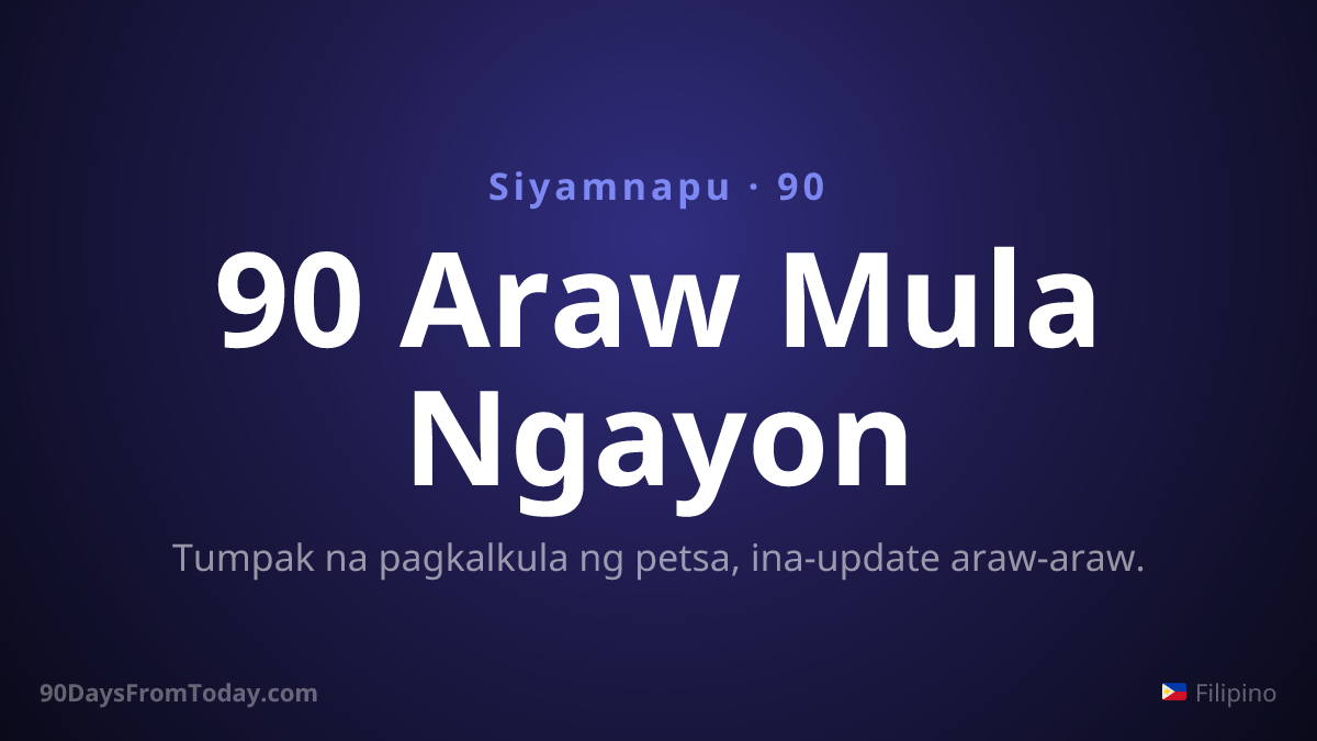 90 Araw Mula Ngayon — Tumpak na pagkalkula ng petsa, ina-update araw-araw.