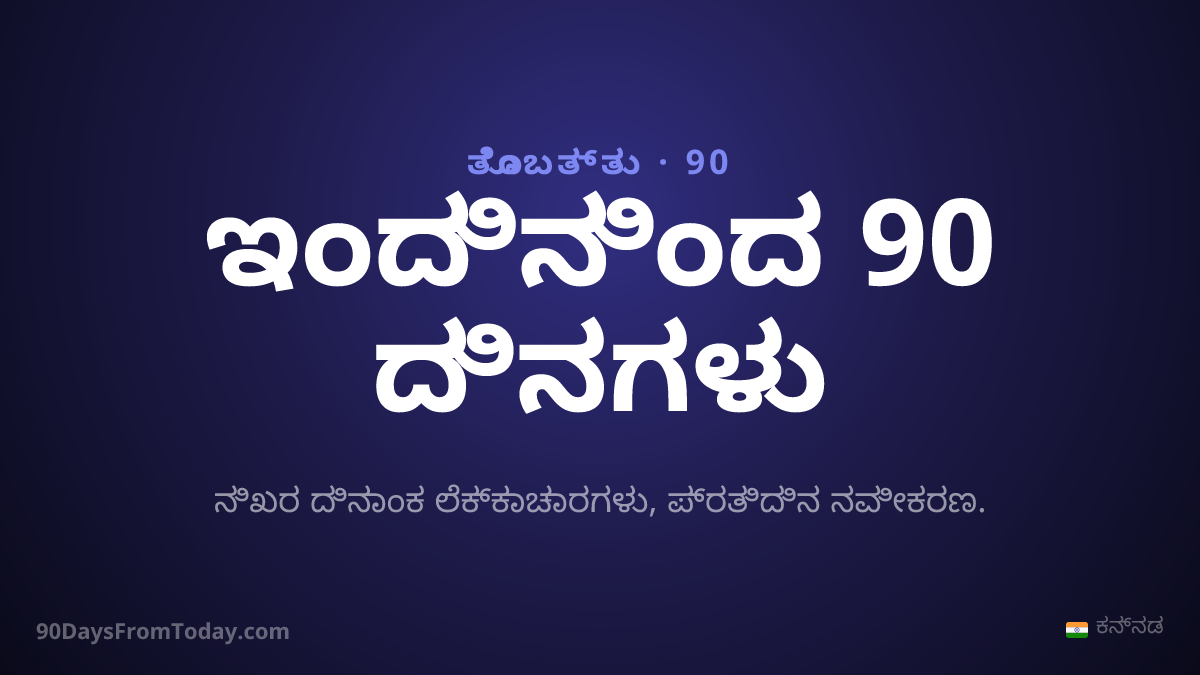 ಇಂದಿನಿಂದ 90 ದಿನಗಳು — ನಿಖರ ದಿನಾಂಕ ಲೆಕ್ಕಾಚಾರಗಳು, ಪ್ರತಿದಿನ ನವೀಕರಣ.