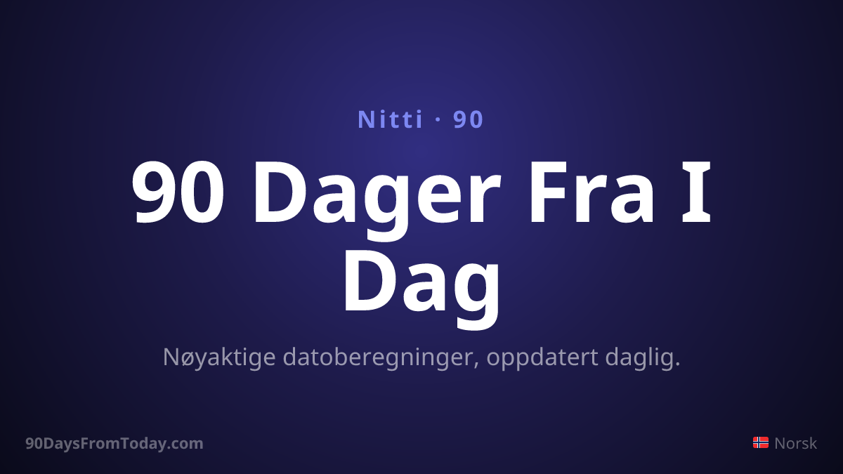 90 Dager Fra I Dag — Nøyaktige datoberegninger, oppdatert daglig.