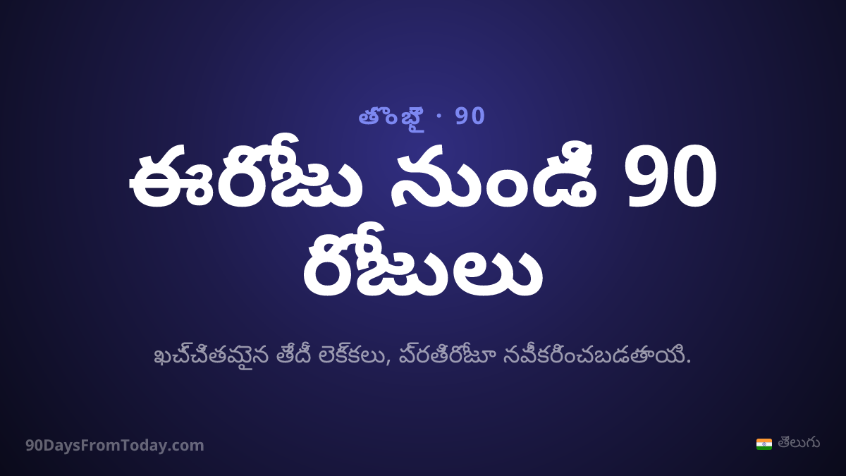 ఈరోజు నుండి 90 రోజులు — ఖచ్చితమైన తేదీ లెక్కలు, ప్రతిరోజూ నవీకరించబడతాయి.